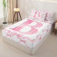 thumbnail image 2 of Homewish Girls Pink Bowknot Zipper Full Size Comforter Sets with Fitted Sheet and 2 Pillowcases,Initial Alphabet B Zipper Bedding Set For Kids,Pink Reversible,4 Pieces, 2 of 7