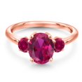 thumbnail image 3 of Gem Stone King 18K Rose Gold Plated Silver Red Created Ruby Engagement Ring for Women | 2.50 Cttw | Oval 9X7MM | Gemstone July Birthstone | Size 5, 3 of 6
