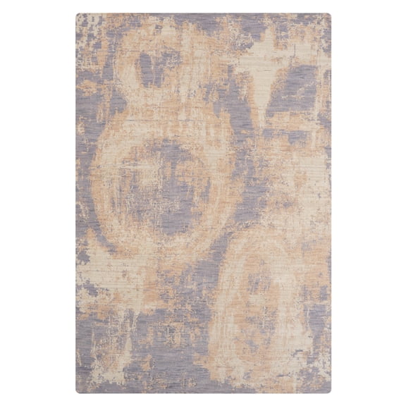 Rugsotic Carpets Hand Knotted Wool Area Rug 4'x6' Blue Beige Abstract Rectangle Indoor Rug for Living Room, Bedroom Antimicrobial HM0024