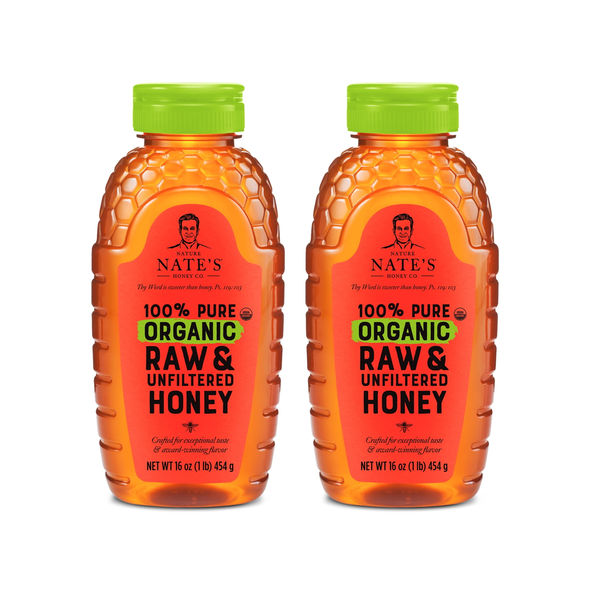 (2 pack) Nate's Organic Honey: 100% Pure, Raw and Unfiltered Honey - 16 fl oz Bottle