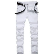 Funicet Ripped Jeans for Men,Jeans for Men,Mens Ripped Jeans Zipper Wash Elastic Trend Outdoors Denim Trousers,Ripped Jeans Men,Pants for Men Jeans