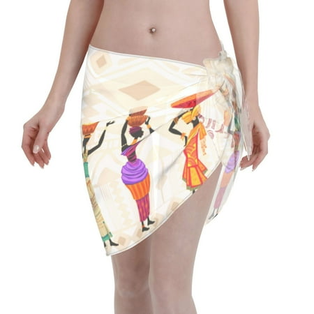 Qekee Black African Woman Women s Short Sarongs Cover Ups Sheer Bikini Wraps for Swimwear