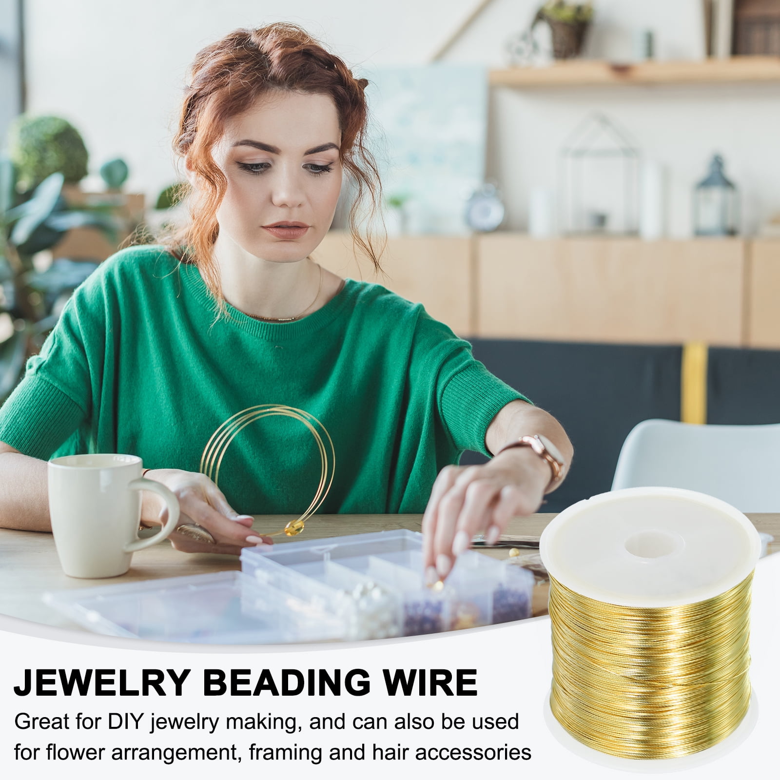 Uxcell Jewelry Wire Beading Wire for Jewelry Making Bare Copper Craft Beading Wire for Necklace Bracelet Beading Gold 100M/0.4mm