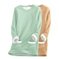 thumbnail image 2 of HomeDM 2 Packs Women's Sherpa Lined Sweatshirts Solid Color Thermal Casual Crewneck Fleece Pullover Winter Warm Thick Long Sleeve Tops S-XXXL 2pcs Green/Khaki/XXXL, 2 of 3