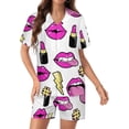 thumbnail image 1 of PRIYAL Ensemble de Pyjama en Soie Rose Mignon pour Femmes Manches Courtes Ensemble de Détente 2 Pcs, 1 of 5