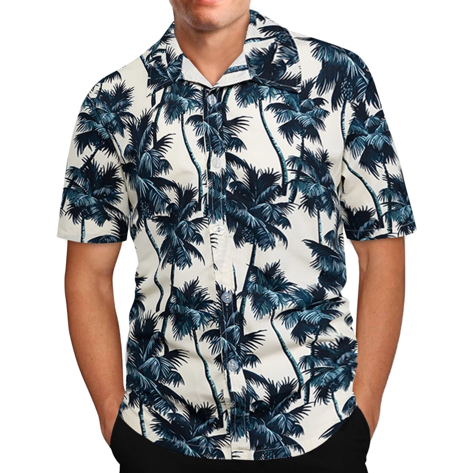 Yunmic Shirts Clearance Summer Men's Hawaiian Print Lapel Short Sleeve ...