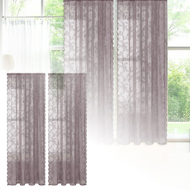 WIFKLSIIPG Rideau de Fenêtre en Dentelle Française 75cm de Large X 60cm de Long, Rideau Semi-Dentelle et Rideau à Tringle Traversante