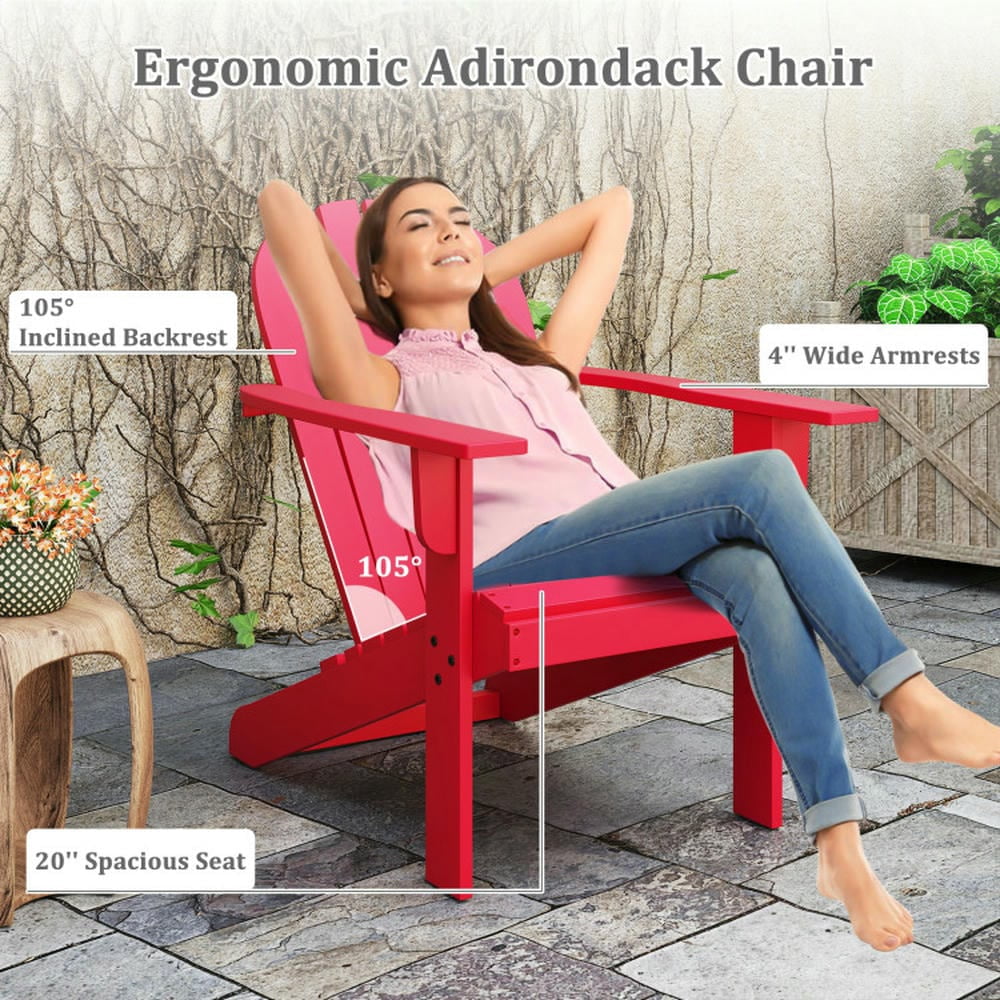 Topcobe Acacia Wood Lounge Patio Adirondack Chair with Inclined Seat, Outdoor Patio Furniture for Porch Balcony Garden Backyard-Red