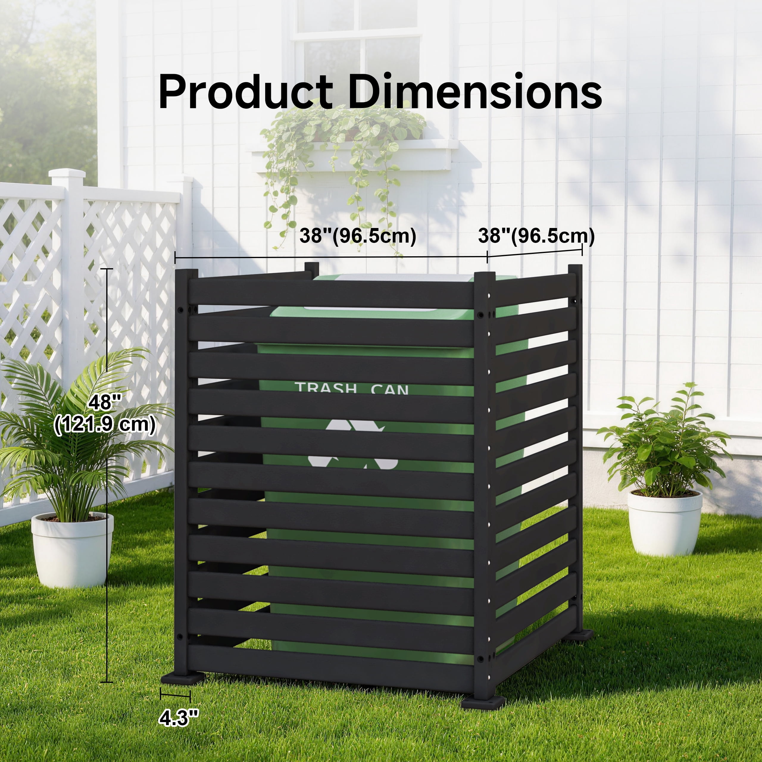 Amoveo Outdoor Privacy Screen Fence, 38"W x 48"H HDPE Weather-Resistant Fence for AC Units and Trash Cans, Includes Ground Stakes & Base Plates,2-Pack