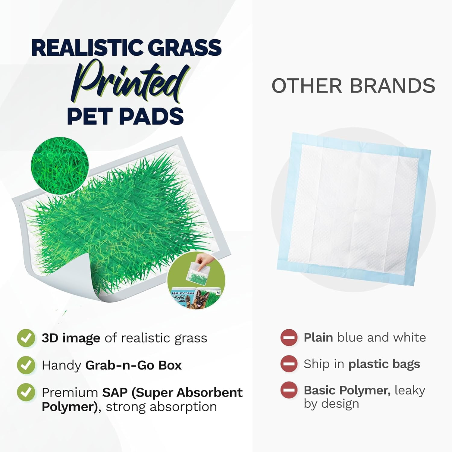 Big Dawg Pet Supplies XL Realistic Grass Printed Disposable Pet Pads. 28x34in Puppy Pee Pads for Dogs, Cats & Small Animal Wee in Handy Grab-n-Go Box. Absorbent Potty Training, Housebreaking Supplies