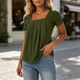 thumbnail image 6 of ClodeEU Women's Square Neck Short Sleeve Pleated Blouse,Casual Loose Fit Solid Top Army Green,Women's Plus L, 6 of 9