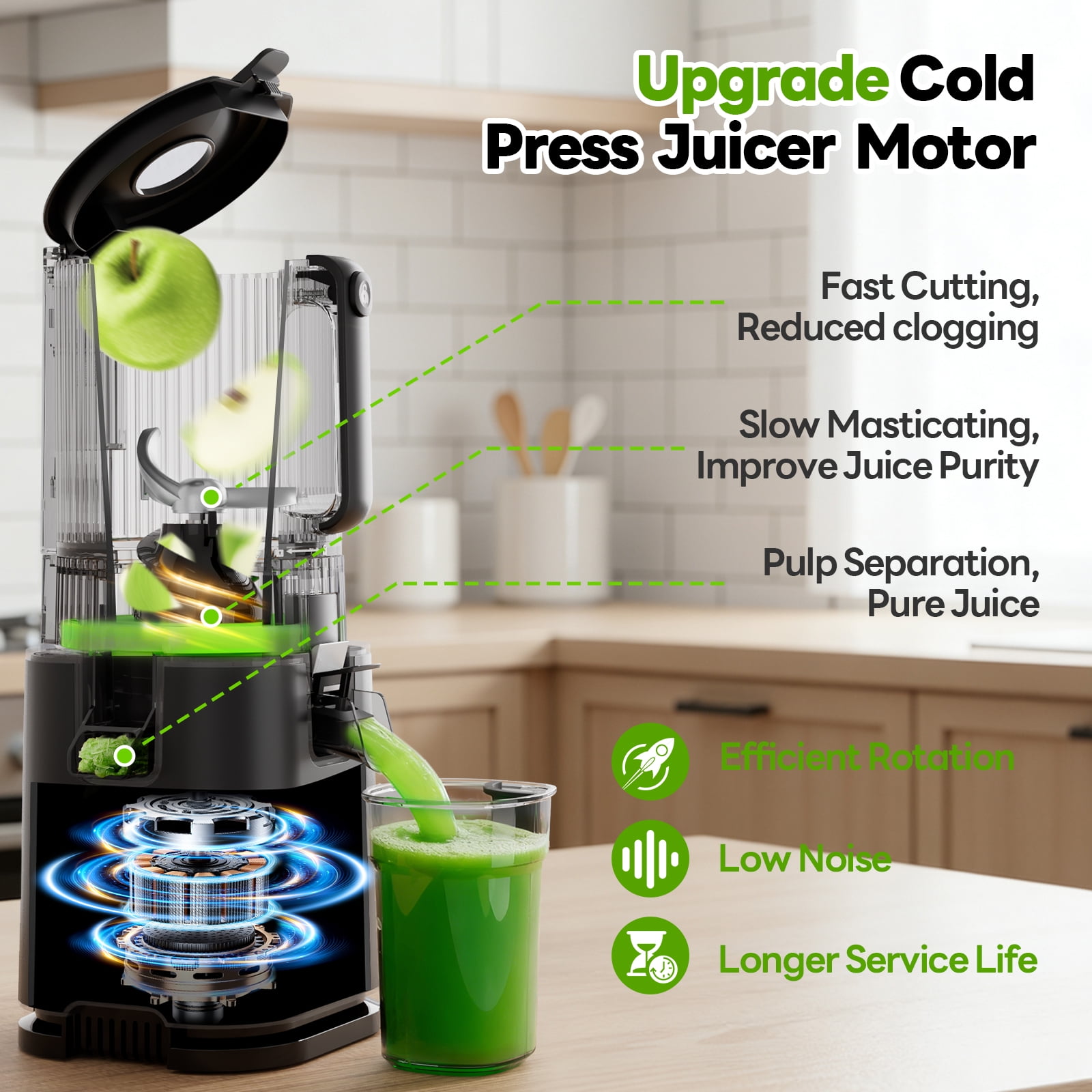 Aeitto Cold Press Juicer, 5.9" Extra Wide Feed Chute, Powerful AC Brushless Motor,Juicer Machines with BPA-Free
