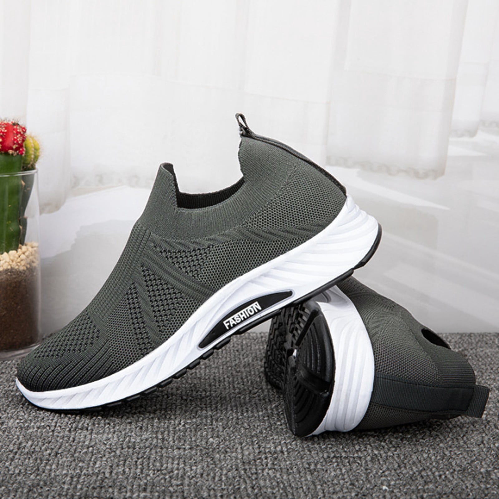 Dakaela Mens Hands Free Slip on Shoes Lightweight Walking Sneakers Mesh Breathable Casual Shoes Grey 10.5