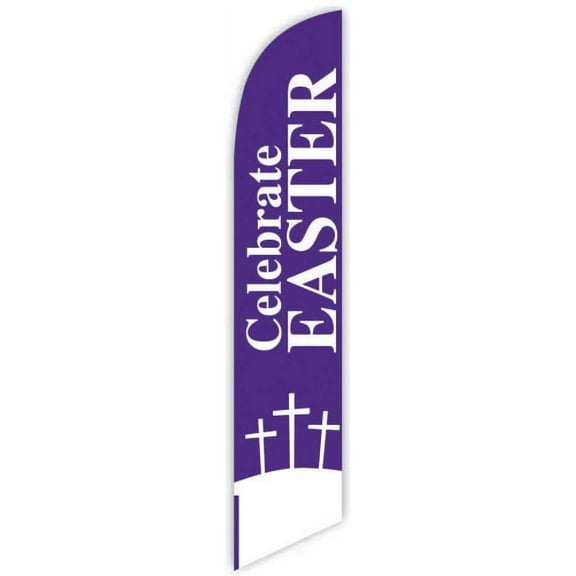 Celebrate Easter Purple Church Feather Swooper Flag Banner 12ft - Replacement Flag Only Without Poleset