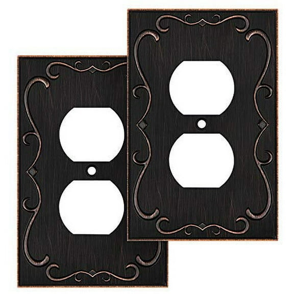 French Cabriole Decorative Wall Plate Switch Plate Outlet Cover (Single Duplex, 2 Pack, Aged Bronze)