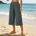 thumbnail image 6 of Lumtrix Cotton Linen Capri Pants for Women Wide Leg High Waisted Casual Lounge Pant Summer Flowy Capris with Pockets Dark Gray M, 6 of 8