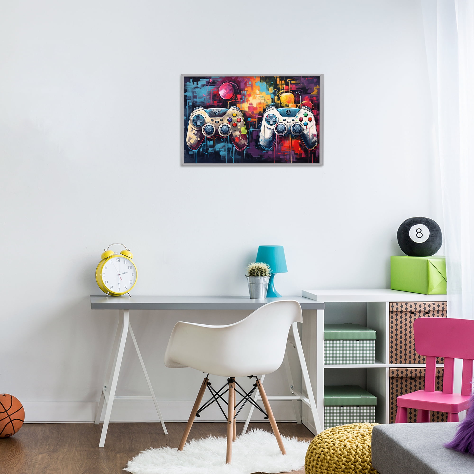 Stupell Industries Double Controller Modern Gamer Gray Framed Giclee Art, design by Lazar Studio