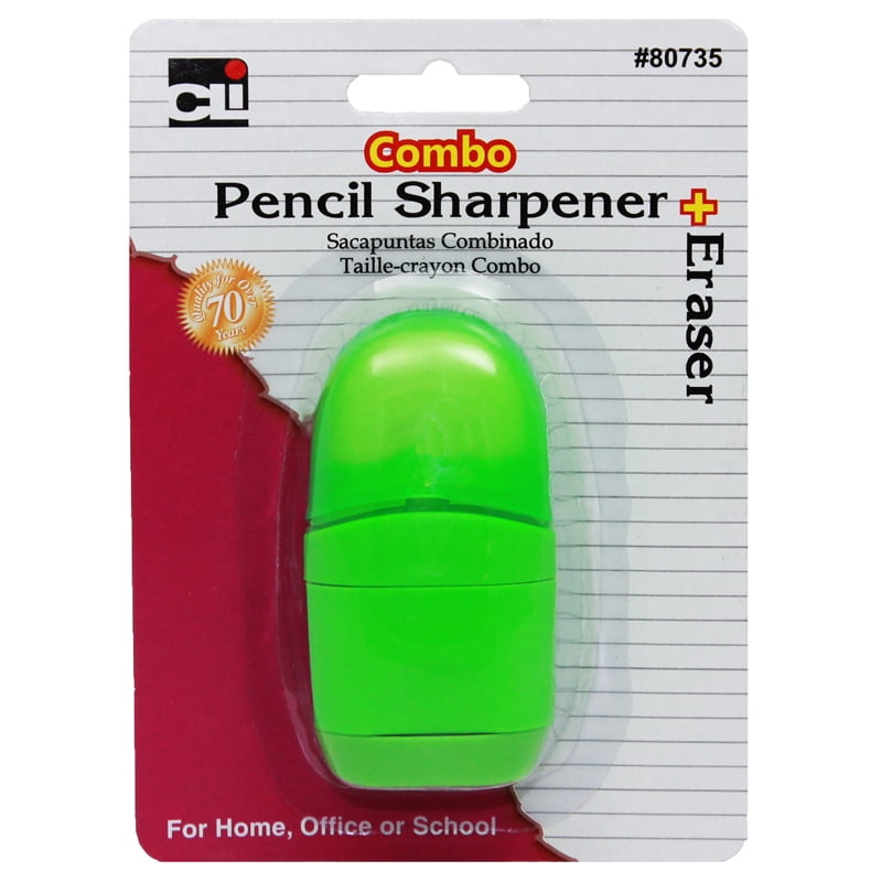 Pencil Sharpener/Eraser Combo, 1 Hole with Eraser, Plastic, with