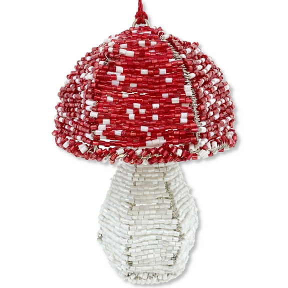 Beaded Mushroom Christmas Ornament - Large Toadstool Decoration