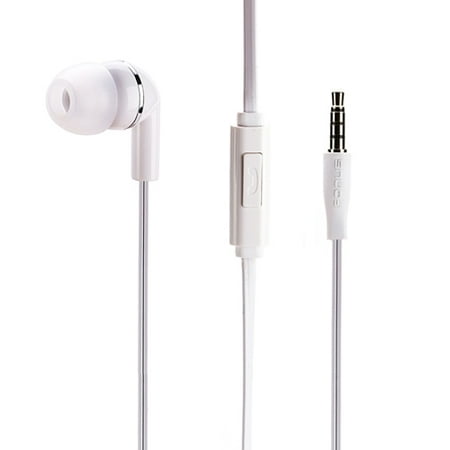 Premium Flat Wired Headset MONO Handsfree Earphone Mic Single Earbud Headphone In-Ear [3.5mm] White LPP for Samsung Galaxy On5 Prevail LTE S4, S5 Active, Mini Sport (SM-G860P) S6 Active