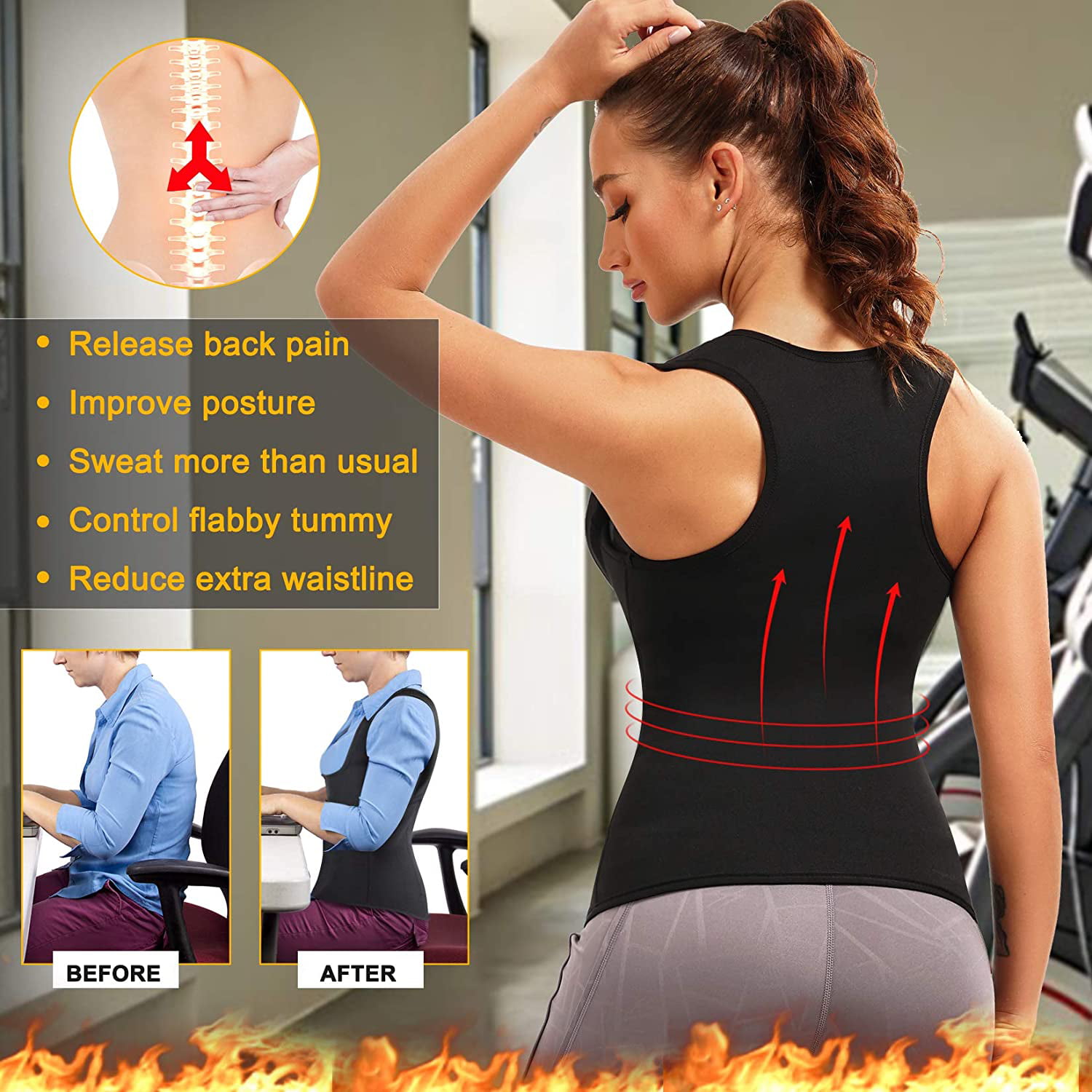SCARBORO Neoprene Sauna Waist Trainer Vest for Women Workout Sweat Body Shaper Slim Corset Zipper Tank Tops Sauna Suit 