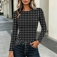 thumbnail image 2 of Auralook Women's Long Sleeve Crew Neck Crop Top Slim Fit Polka Dots TShirts Stretchy Gathering Tee Base Layering Daily Wear, 2 of 9