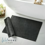 WelHome 2 Piece Bath Mat Set, 100% Cotton Floor Towels, 20" x 30", Terry Loop, Reversible, Machine Washable, Ultra Soft & Absorbent Bathtub Mats - Black