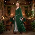 thumbnail image 5 of Renaissance Costume Women, Victorian Dress, Renaissance Dress Women, Medieval Dress for Women Steampunk Witch Dress Cosplay Halloween Princess Costume Gothic Retro Flare Sleeve Ball Gown, Green L, 5 of 6