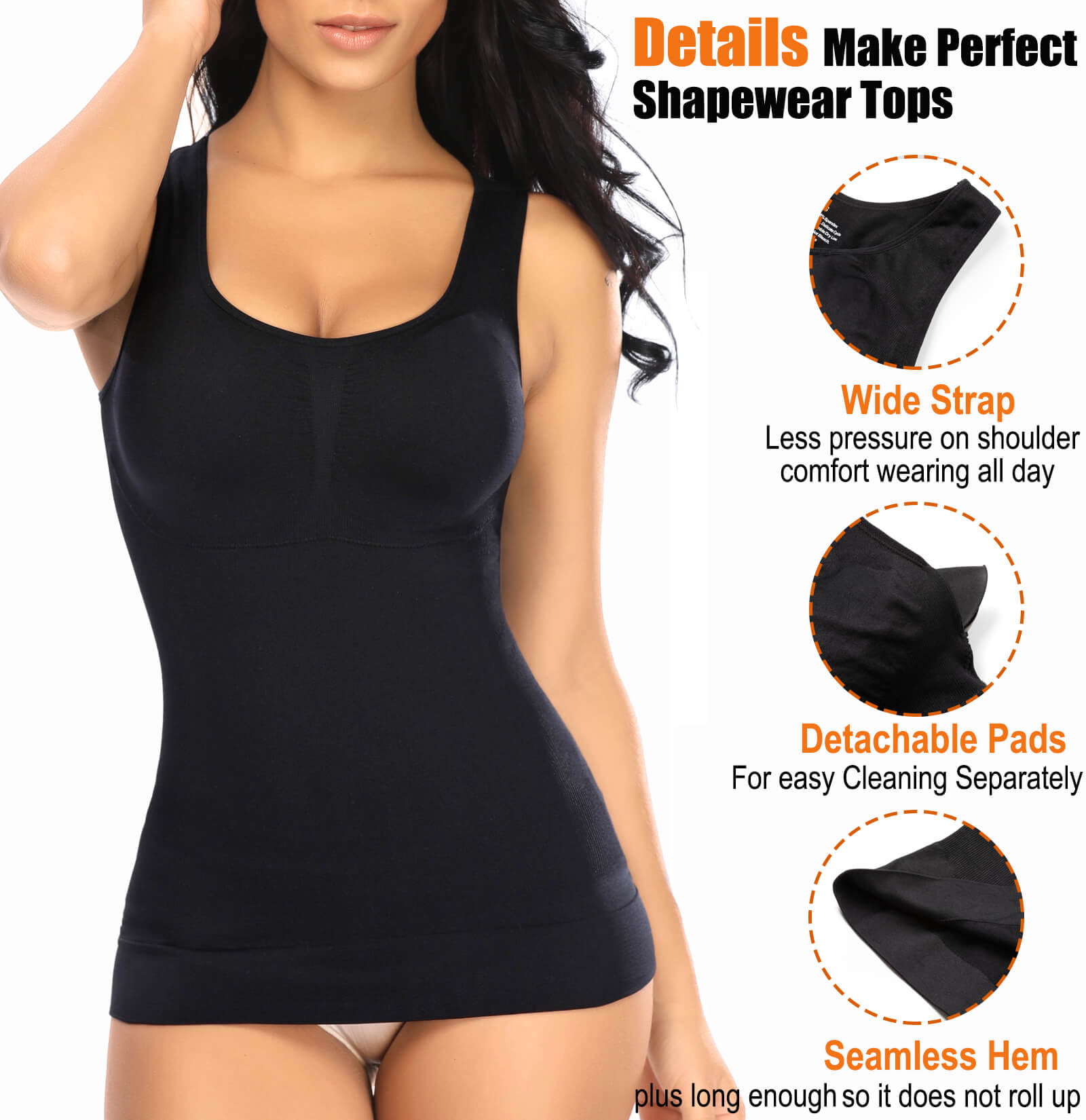 Fashion (White)Women Cami Shaper With Built In Bra Tummy Control Camisole  Tank Top Underskirts Shapewear Slimming Body Shaper Compression Vest XXA