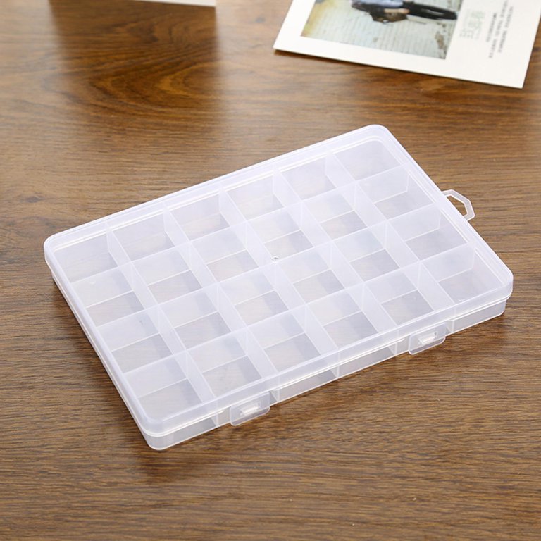 Organizer, plastic, clear, 7x1x5-inch rectangle with 24