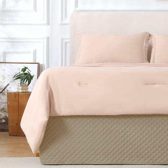 Queen Size Linen Bed Skirt with 14-Inch Drop, Easy Fit Wrap-Around Cover for Bed, Wrinkle-Free and Fade-Resistant Box Spring Cover. (Linen Grid, Queen)