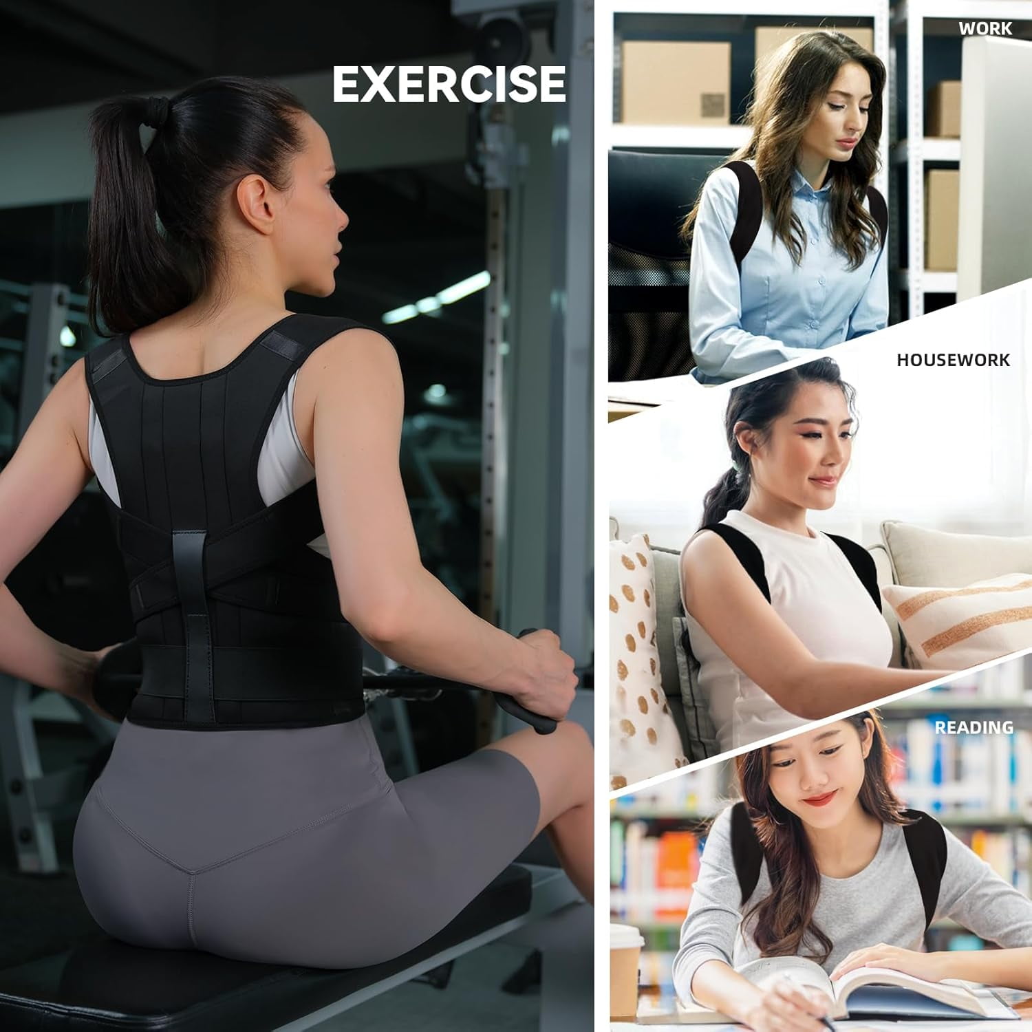 GKTG Back Brace Posture Corrector for Women and Men, Full Upper and Lower Back Support