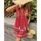 thumbnail image 3 of Vestido estampado para mujer Estilo de vacaciones Vestido de manga corta de verano Escote Corbata Falda informal para mujer Rojo XL, 3 of 6