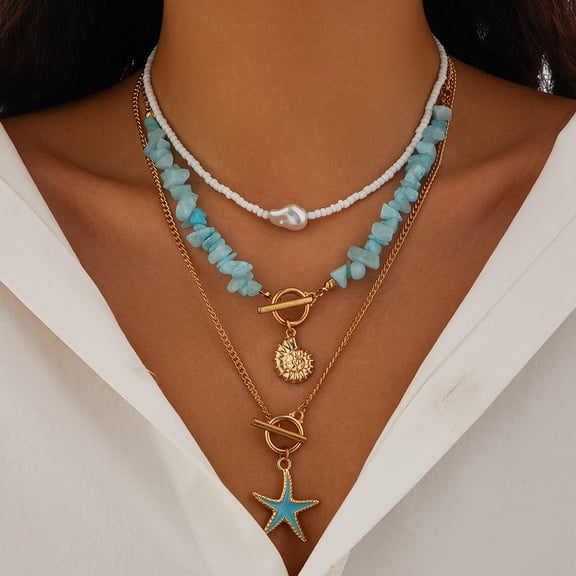 NICKSUN Seashell Necklace Shell Necklaces for Women Charm Necklace Beachy Jewelry for Women Gold Pearl Starfish Necklace Stack Non Tarnish Waterproof Summer Jewelry