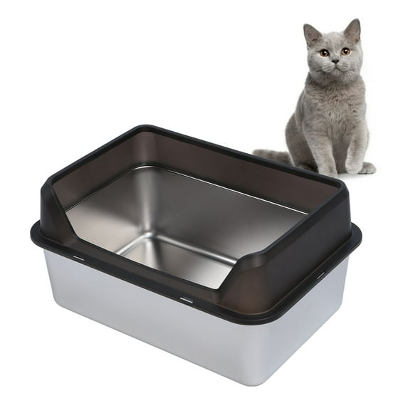 High Sided Stainless Steel Cat Litter Tray with Detachable Enclosure Cat Litter Box Easy Cleaning Cat Metal Litter Pan for Cats