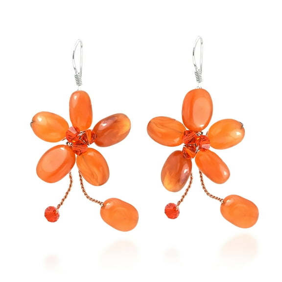 Bohemian Flower Sweet Orange Chalcedony .925 Silver Dangle Earrings