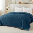 thumbnail image 3 of Whale Flotilla Fuzzy Fleece Queen Size Blanket for Bed, Soft Fluffy Jacquard Waffle Blankets for All Season, Lightweight and Warm, 90x90 Inch, Navy Blue, 3 of 10
