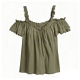 thumbnail image 4 of Lmueinov 2026 Summer Women's Cold Shoulder Ruffle Strap Tops, Casual V Neck Loose Fit Short Sleeve Blouses S-2XL, 4 of 4