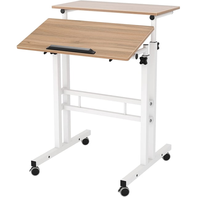 Sit-Stand Desk Cart Mobile Riser Standing Table Workstation Mobile Desk Height-Adjustable Sit to Stand Office Desk