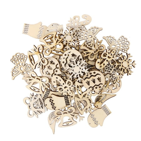 

50pcs Creative Wooden Xmas Pendant Christmas Tree Hanging Decor DIY Wooden Pendant for Xmas Door Wall(Mixed Pattern)