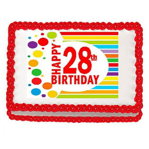 Happy 28th Birthday Edible PEEL N STICK Frosting Photo Image Cake Decoration Topper