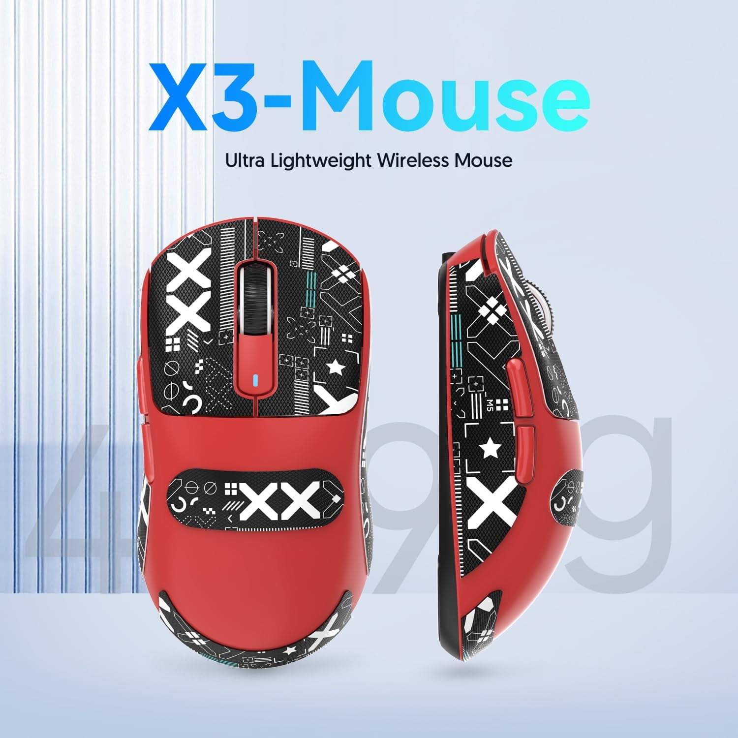ATTACK SHARK X3 Lightweight Wireless Gaming Mouse with Anti Slip Mouse Grip Tape, Self Adhesive Design Elastics Refined Side Grips Sticker Sweat Resistant Pads/Anti Sweat Paste, Cut to Fit (Red)