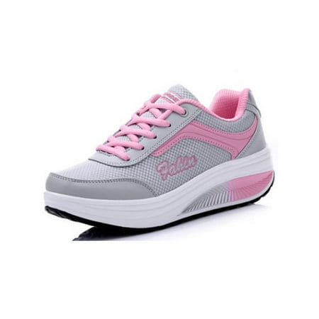 

Frontwalk Ladies Sneakers Wedge Walking Shoe Platform Running Shoes Workout Comfort Trainers Womens Lace Up Gray Pink 9.5