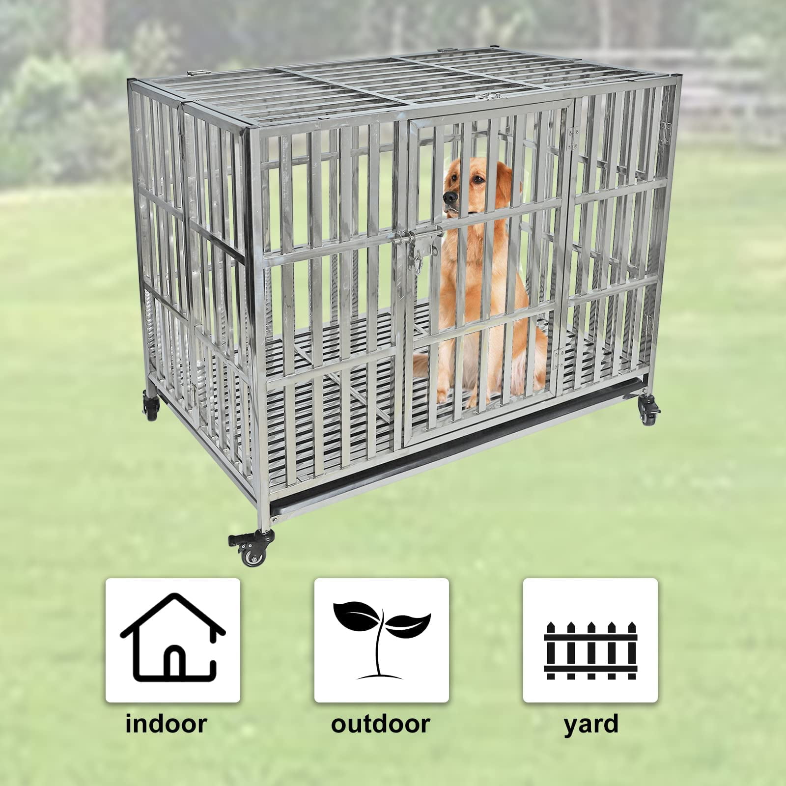 Confote Stackable Heavy Duty Dog Cage Pet Stainless Steel Crate for Small Dogs with Tray in-Door Foldable, Portable for Animal Out-Door Travel,42"