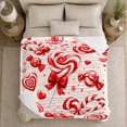 thumbnail image 5 of Red Candy Cane Heart Lollipops in Glossy 3D Style for Sweet Treat Lovers, Festive Candy Pattern, Cozy Flannel Blanket for Bedroom and Living Room, Valentine's Day Gift, Whimsical Home Decor, 5 of 9