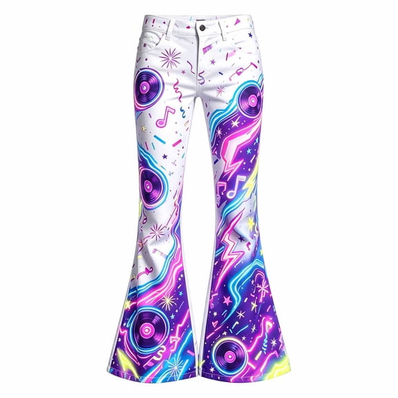 YAYUBA Girl's Flare Pants High Waist Bell Bottom Pants Bootcut Casual Pants Kids Print Stretch Hippie Pants 9-10 Years Purple