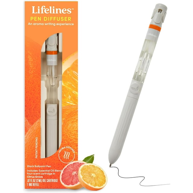 Lifelines Pen Diffuser, Citrus Grove - 1mm Black Ballpoint Pen with Scented Essential Oil Blends \u2013 Aromatherapy Diffuser & Sensory Immersion Diffuse Aroma As You Write