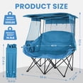 thumbnail image 3 of ABORON Camping Chair for 2 Person with Canopy, Portable Folding Double Camping Chair for Adults, Oversized Double Beach Loveseat with Cup Holders and Pocket, 600 lbs Heavy Duty Camping Couch - Blue, 3 of 8