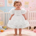 thumbnail image 2 of FINALGANG Baby Girls Solid Color Bodice Dress Puff Sleeves 3D Rose Flower Decor Tulle Skirt Princess Formal Dress For Party Daily Wear White 2-3 Years, 2 of 4