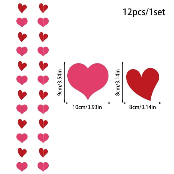 Hanging Valentine's Decorations with Red & Pink Hearts, Valentine's Banner, 4-8 Strings, 6.5 ft Each, Perfect Valentine's Garland for Parties & Events